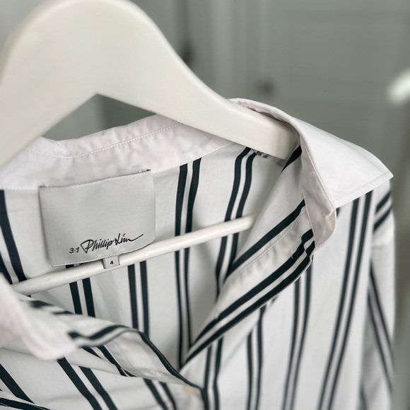 NWOT 3.1 PHILLIP LIM Asymmetric striped cotton-blend poplin shirt size 4 - Picture 7 of 8